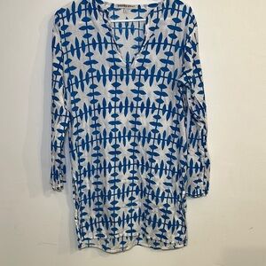 Barbara Gerwit Tunic Cover Up Blue White Size Large
